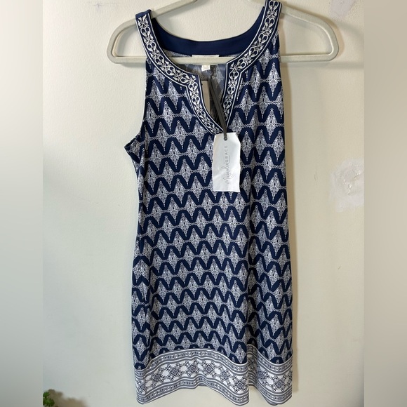 Magnolia Grace‎ Embroidered Trim Knit Dress navy blue/white Sleeveless Size S - Picture 3 of 7